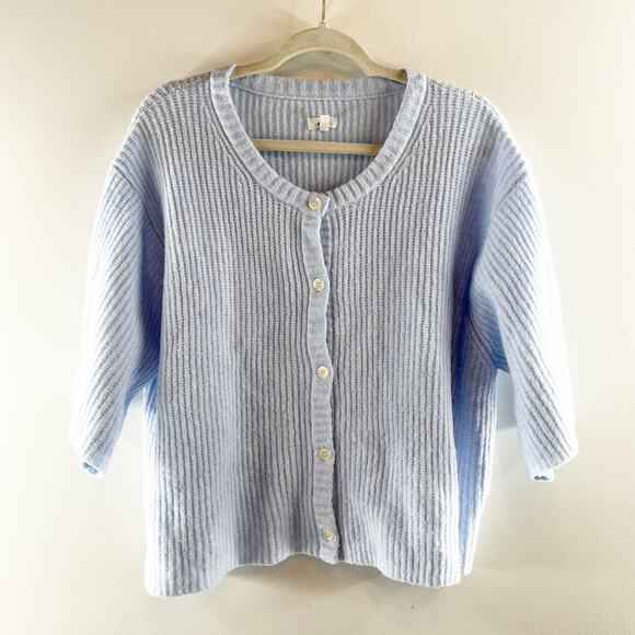 Aerie unREAL Short Sleeve Cardigan Sweater Eyelet Blue XL - Picture 4 of 5